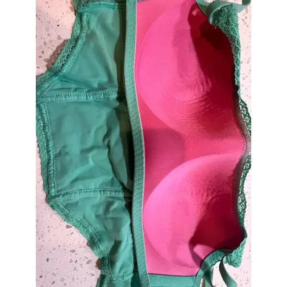 VICTORIAS SECRET PINK BRA TURQUOISE LACE WOMENS SIZE SMALL - Picture 3 of 8